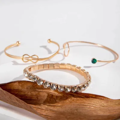 5 pcs Green Heart Gemstone Bangle Bracelet Set 